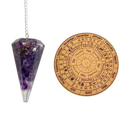 Amethyst Crystal Orgone Pendulum – Pendulum Set with Chakra Orgonite Pendulum and Pendulum Board – Dowsing Pendulum for Divination Meditation Chakra Healing