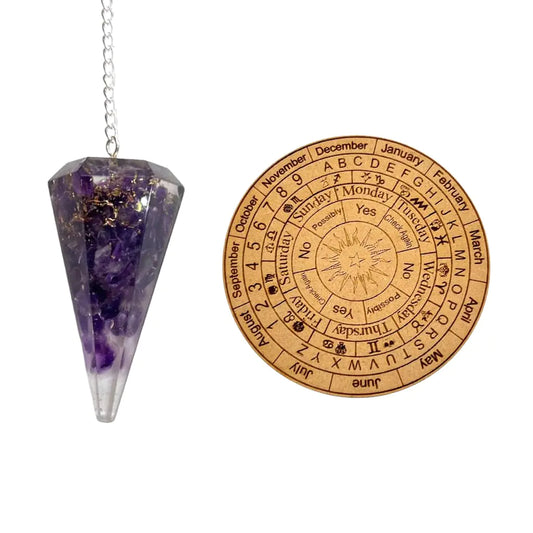 Amethyst Crystal Orgone Pendulum – Pendulum Set with Chakra Orgonite Pendulum and Pendulum Board – Dowsing Pendulum for Divination Meditation Chakra Healing